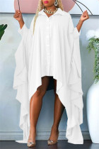 Белые повседневные однотонные лоскутные платья с воротником-рубашкой нестандартной формы