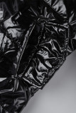 Schwarze, lässige, solide Patchwork-Oberbekleidung mit Kapuzenkragen