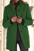 Green Casual Solid Cardigan Mandarin Collar Outerwear