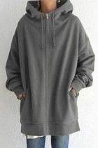 Grey Casual Solid Basic Hooded Collar Outerwear
