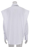 White Elegant Solid Patchwork Pocket Buckle Shirt Collar Tops