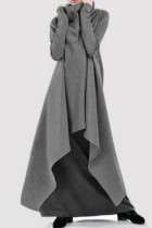 Grijze casual effen asymmetrische jurken met col en lange mouwen