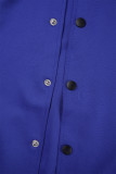 Meerblauwe casual patchwork contrasterende O-hals bovenkleding