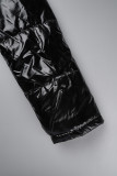 Schwarze, lässige, solide Patchwork-Oberbekleidung mit Kapuzenkragen
