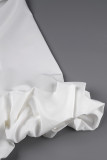 Vestidos brancos casuais sólidos básicos com decote em U