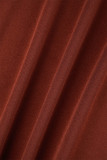 Темно-коричневый сексуальный повседневный однотонный с открытой спиной без бретелек без рукавов из двух предметов