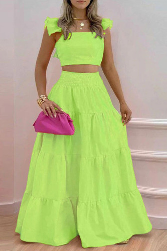 Green Elegant Solid Patchwork Boat Neck Sleeveless Two Pieces