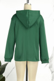 Green Casual Letter Print Basic Hooded Collar Tops