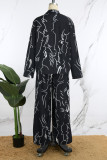 Черный повседневный принт в стиле пэчворк с пряжкой и воротником рубашки с длинным рукавом из двух частей