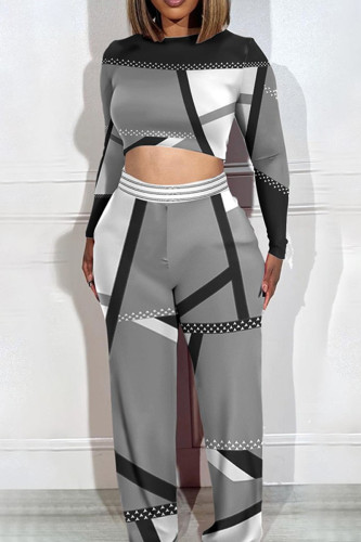 Grey Street Color Block Patchwork O Neck Plus Size Two Pieces