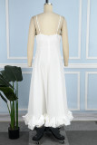 White Casual Solid Basic U Neck Sling Dress Dresses