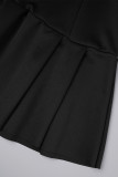 Vestidos de manga comprida preto casual sólido sem costas com decote em O