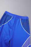 Синяя повседневная спортивная одежда С принтом, базовый круглый вырез, длинный рукав, два предмета