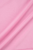 Розовый Повседневная однотонная пэчворк с круглым вырезом Большие размеры Из двух частей