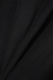 Vestidos de manga comprida preto casual sólido sem costas com decote em O
