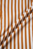 Vestidos casuales de talla grande con estampado de rayas y cuello vuelto manga larga naranja