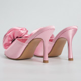 Zapatos de puerta con boca de pez de color sólido con patchwork informal rosa (altura del tacón 3.74 pulgadas)