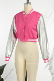 Pink Casual Street Solid Embroidered Patchwork Buckle Outerwear