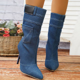 Blauwe casual patchwork schoenen met puntige deur (hakhoogte 3.54 inch)