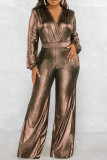 Silver Elegant Solid Patchwork V Neck Plus Size Jumpsuits