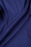 Vestidos de saia embrulhados em azul claro elegante sólido vazado patchwork com decote em O