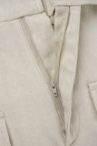 Mameluco ajustado con cuello vuelto y parches lisos informal blanco crema
