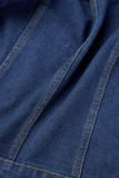 Blue Casual Solid Patchwork O Neck Long Sleeve Regular Denim Jacket