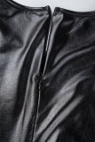 Negro Casual Sólido Básico O Cuello Vestidos De Manga Larga