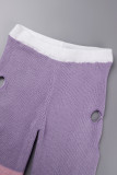 Pantalones de patchwork convencionales de cintura alta regulares con contraste ahuecado de patchwork casual morado morado
