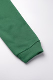 Tops de colarinho básico com capuz verde casual com estampa de letras