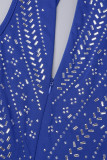 Blauwe sexy patchwork hete boren uitgeholde skinny jumpsuits met coltrui