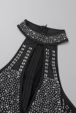 Черные сексуальные лоскутные узкие комбинезоны с водолазкой и вырезами в стиле пэчворк