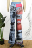 Pantalon gris décontracté imprimé basique skinny taille haute conventionnel à imprimé complet