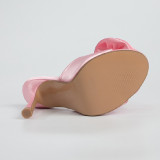 Розовые повседневные однотонные туфли в стиле пэчворк с открытым ртом «рыбий рот» (высота каблука 3.74 дюйма)