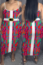 Robe Longue à Bretelles Spaghetti Dos Nu à Imprimé Décontracté Multicolore Robes de Grande Taille