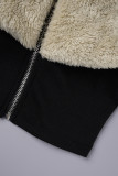 Khakifarbene, lässige Patchwork-Oberbekleidung mit kontrastierendem V-Ausschnitt
