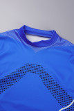 Blå Casual Sportswear Print Basic O-hals långärmad två delar