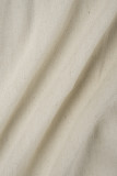 Кремово-белый повседневный однотонный узкий комбинезон с отложным воротником в стиле пэчворк
