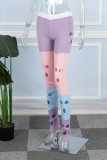 Pantaloni patchwork convenzionali a vita alta regolari con patchwork casual viola scavato a contrasto