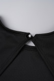 Zwarte casual effen rugloze O-hals jurken met lange mouwen