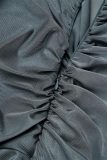 Robes de jupe crayon à col en V pliées en patchwork uni sexy gris foncé