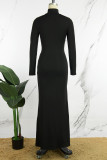 Zwarte straatprint patchwork coltrui lange jurk jurken