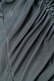 Vestidos de falda lápiz con cuello en V doblado de patchwork liso sexy gris oscuro
