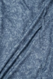 Combinaisons slim élégantes en patchwork uni avec fermeture éclair et col asymétrique bleu