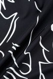 Zwarte casual print patchwork gesp overhemdkraag lange mouw twee stukken