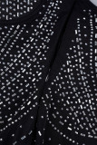 Zwart sexy patchwork rugloze hete boor mouwloze jurk met spaghettibandjes