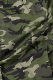 Legergroen Casual camouflageprint Patchwork Zak met trekkoord Normale middentaille Conventionele broek met volledige print