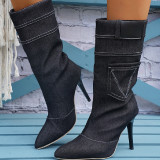 Chaussures de porte pointues noires décontractées en patchwork (hauteur du talon 3.54 pouces)