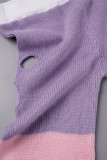 Pantalon Patchwork décontracté violet, contraste évidé, taille haute régulière, Patchwork conventionnel