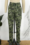 Verde militar casual camuflagem estampa patchwork bolso cordão regular cintura média convencional estampa completa
